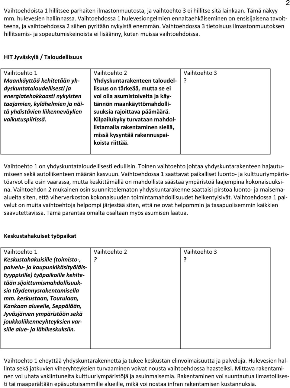 Vaihtoehdossa 3 tietoisuus ilmastonmuutoksen hillitsemis ja sopeutumiskeinoista ei lisäänny, kuten muissa vaihtoehdoissa.