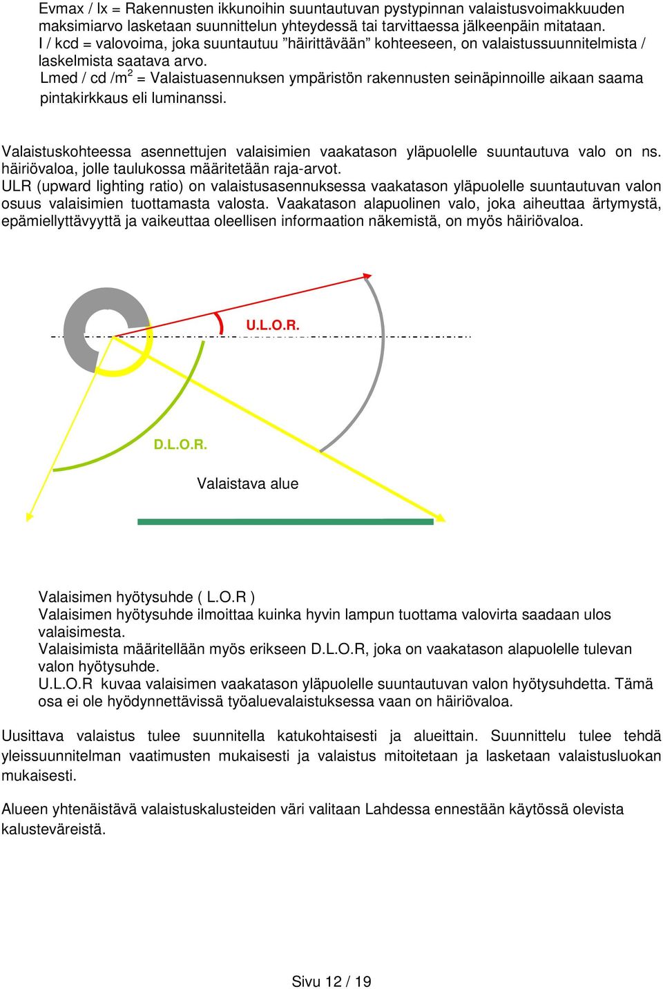 Lmed / cd /m 2 = Valaistuasennuksen ympäristön rakennusten seinäpinnoille aikaan saama pintakirkkaus eli luminanssi.