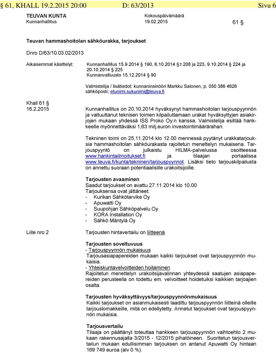 fi Khall 61 16.2.2015 Kunnanhallitus on 20.10.