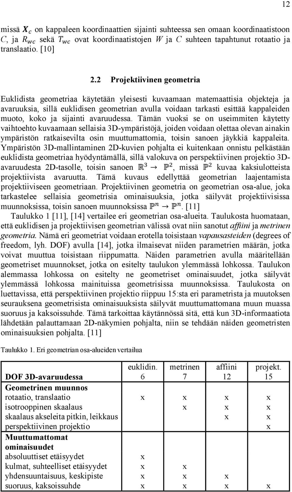 koko ja sijainti avaruudessa.