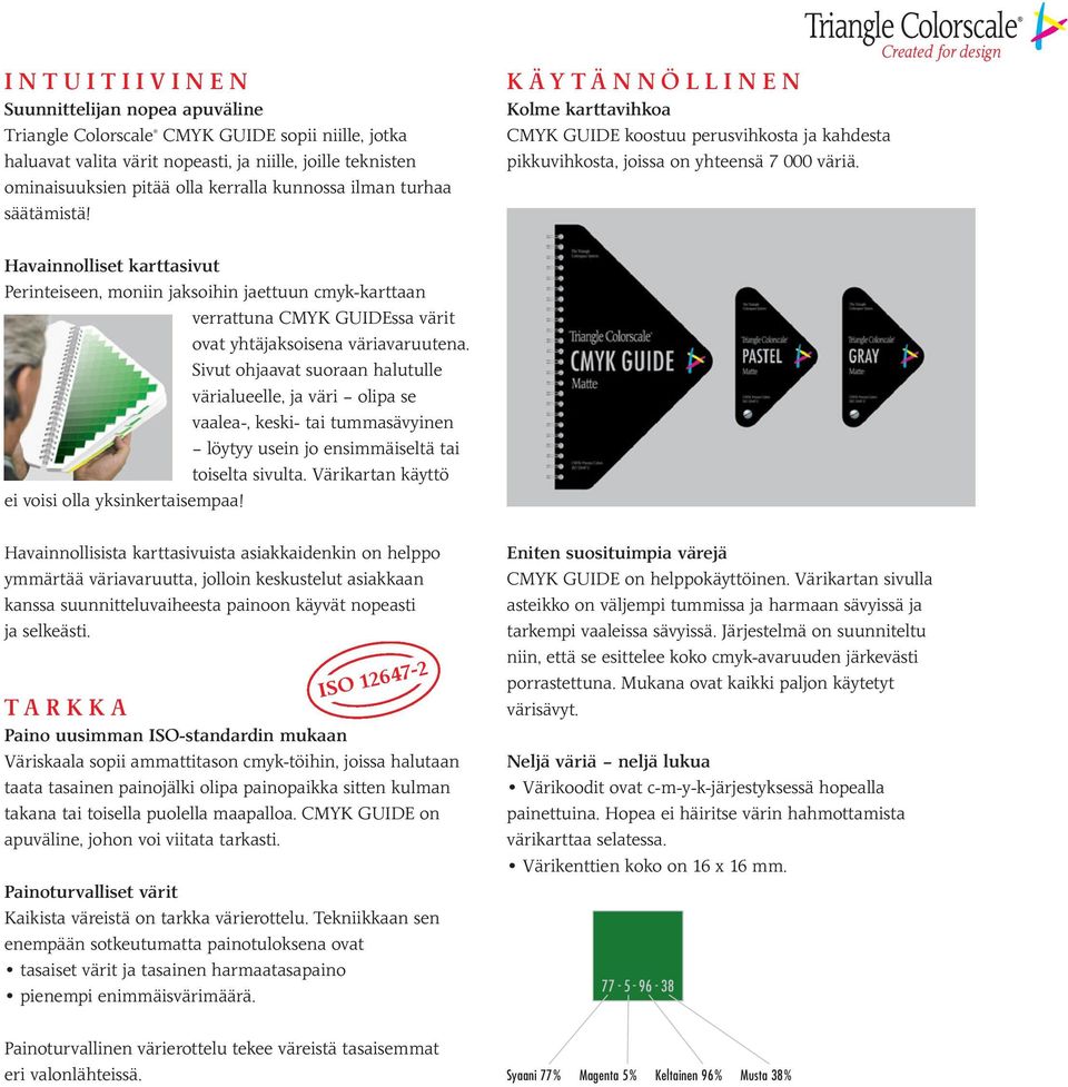 Created for design Havainnolliset karttasivut Perinteiseen, moniin jaksoihin jaettuun cmyk-karttaan verrattuna CMYK GUIDEssa värit ovat yhtäjaksoisena väriavaruutena.