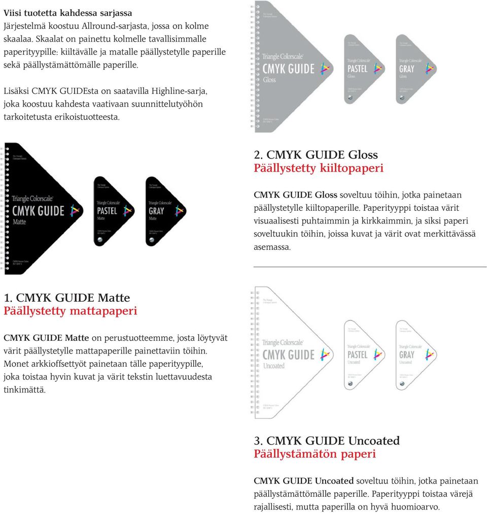 Lisäksi CMYK GUIDEsta on saatavilla Highline-sarja, joka koostuu kahdesta vaativaan suunnittelutyöhön tarkoitetusta erikoistuotteesta. 2.
