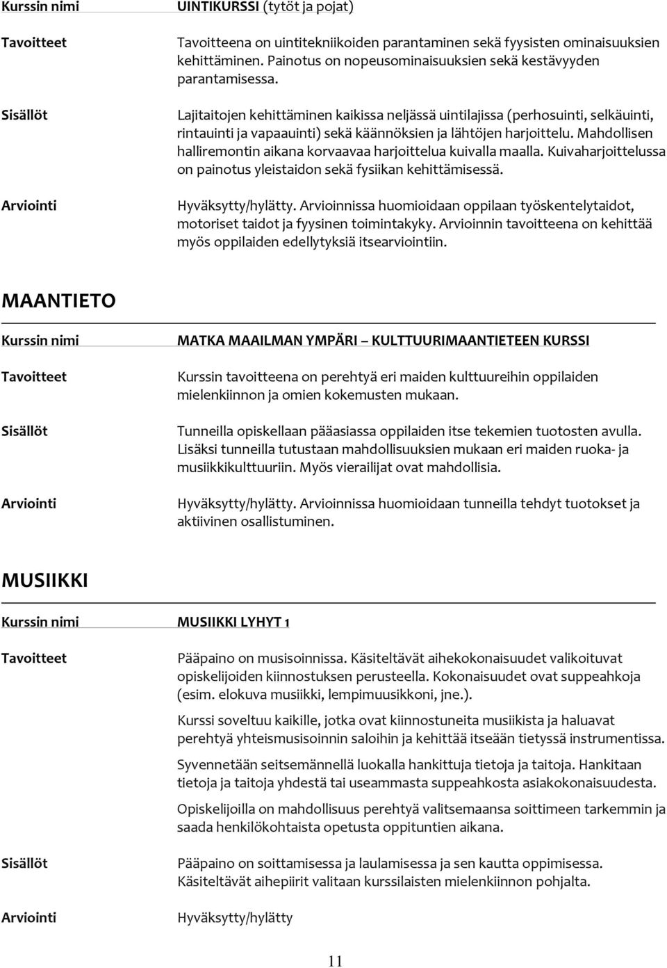 Mahdollisen halliremontin aikana korvaavaa harjoittelua kuivalla maalla. Kuivaharjoittelussa on painotus yleistaidon sekä fysiikan kehittämisessä. Hyväksytty/hylätty.