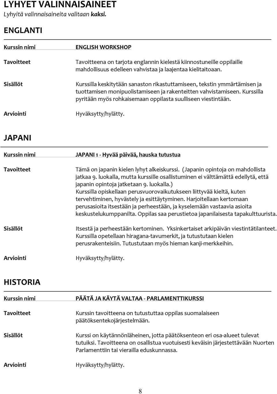 Kurssilla keskitytään sanaston rikastuttamiseen, tekstin ymmärtämisen ja tuottamisen monipuolistamiseen ja rakenteitten vahvistamiseen.