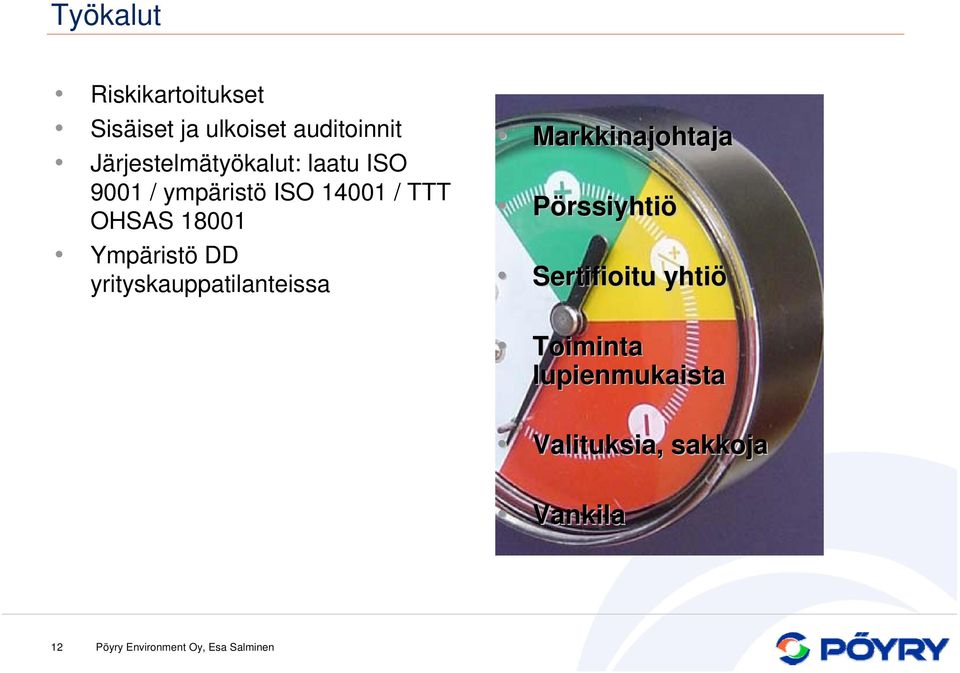 OHSAS 18001 Ympäristö DD yrityskauppatilanteissa Markkinajohtaja