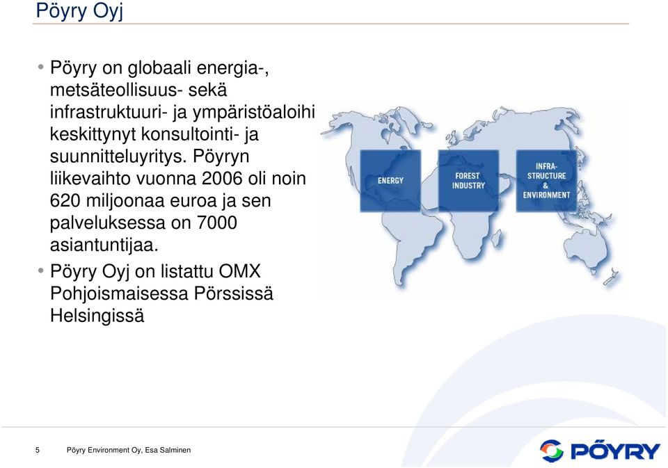 Pöyryn liikevaihto vuonna 2006 oli noin 620 miljoonaa euroa ja sen