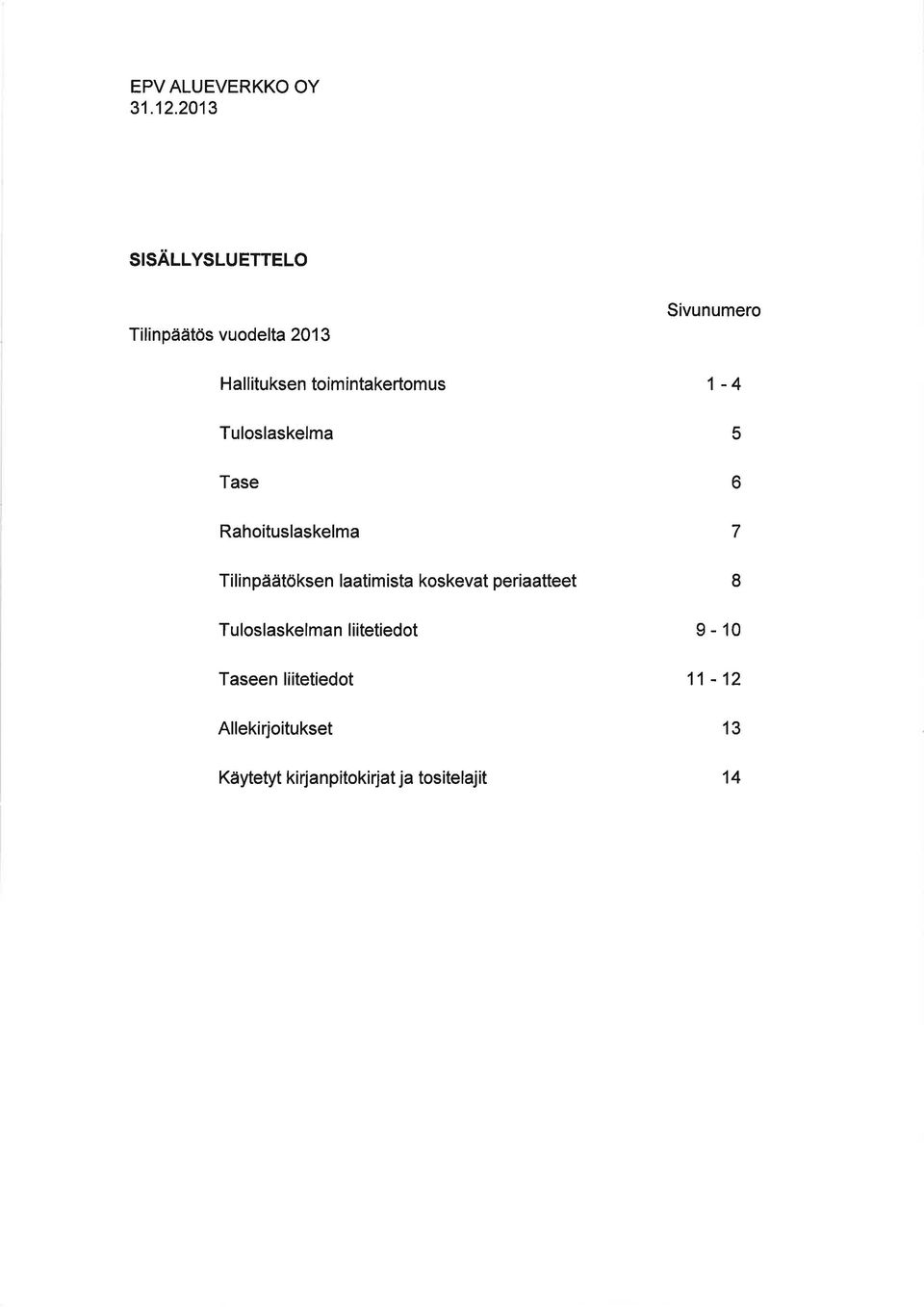 Tuloslaskelma Sivunumero 1-4 5 Tase o Rahoituslaskelma 7 Tilinpäätöksen laatimista