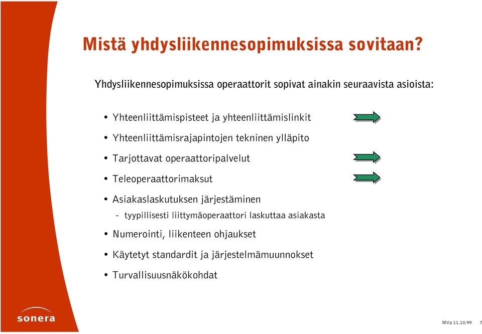 yhteenliittämislinkit Yhteenliittämisrajapintojen tekninen ylläpito Tarjottavat operaattoripalvelut