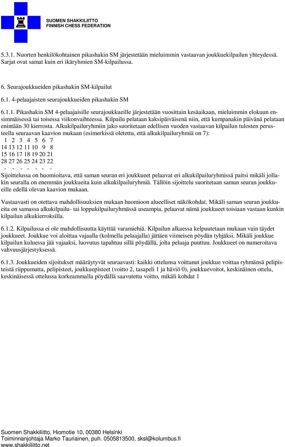 Kilpailu pelataan kaksipäiväisenä niin, että kumpanakin päivänä pelataan enintään 30 kierrosta.