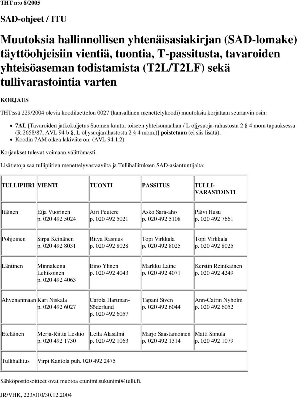 yhteisömaahan / L öljysuoja-rahastosta 2 4 mom tapauksessa (R.2658/87, AVL 94 b, L öljysuojarahastosta 2 4 mom.)] poistetaan (ei siis lisätä). Koodin 7AM oikea lakiviite on: (AVL 94.1.