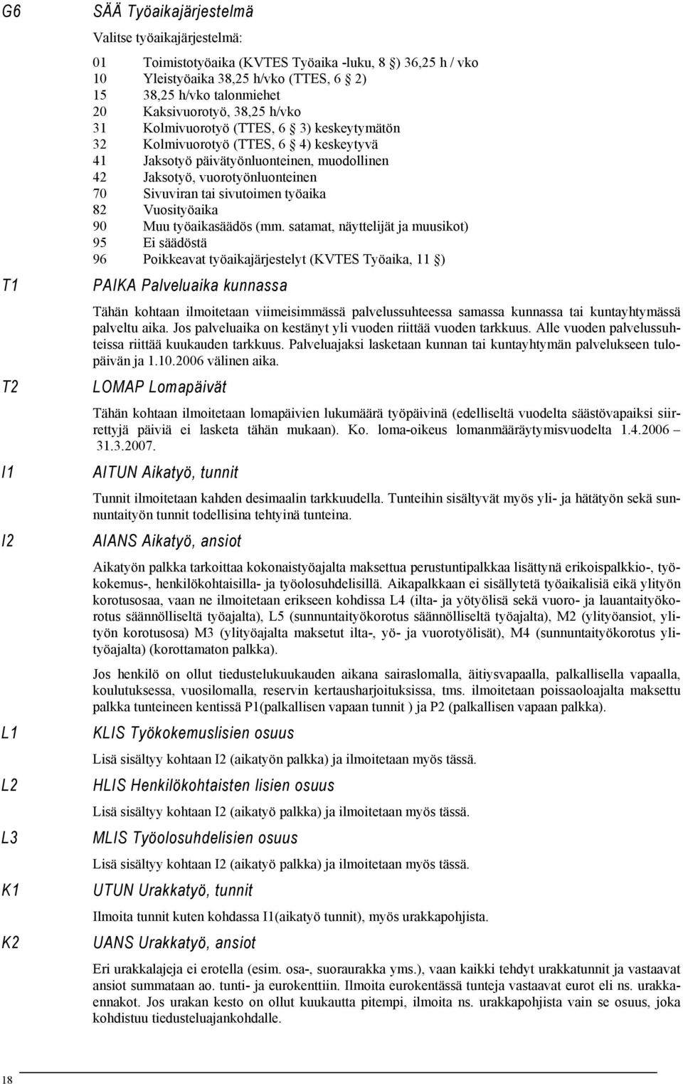 vuorotyönluonteinen 70 Sivuviran tai sivutoimen työaika 82 Vuosityöaika 90 Muu työaikasäädös (mm.