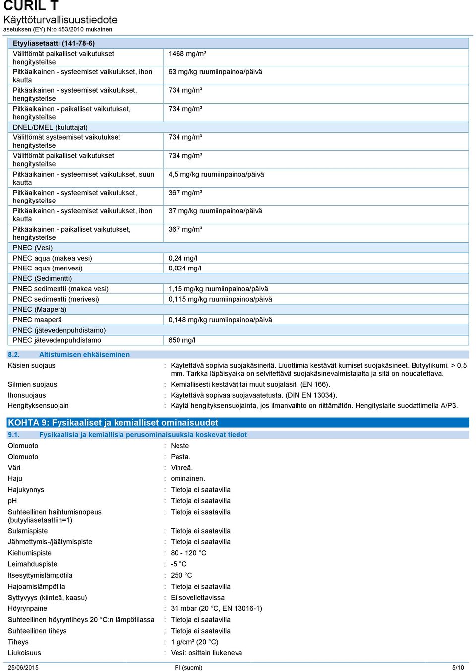 vaikutukset, ihon Pitkäaikainen - paikalliset vaikutukset, PNEC (Vesi) PNEC aqua (makea vesi) PNEC aqua (merivesi) PNEC (Sedimentti) PNEC sedimentti (makea vesi) PNEC sedimentti (merivesi) PNEC