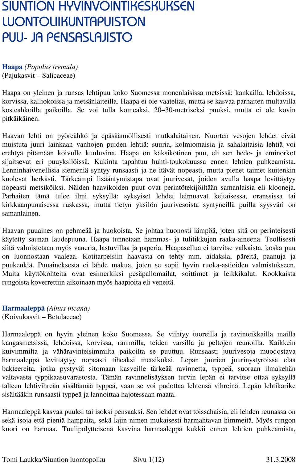 Se voi tulla komeaksi, 20 30-metriseksi puuksi, mutta ei ole kovin pitkäikäinen. Haavan lehti on pyöreähkö ja epäsäännöllisesti mutkalaitainen.