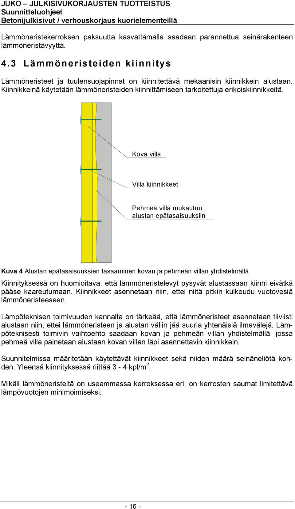 Kiinnikkeinä käytetään lämmöneristeiden kiinnittämiseen tarkoitettuja erikoiskiinnikkeitä.