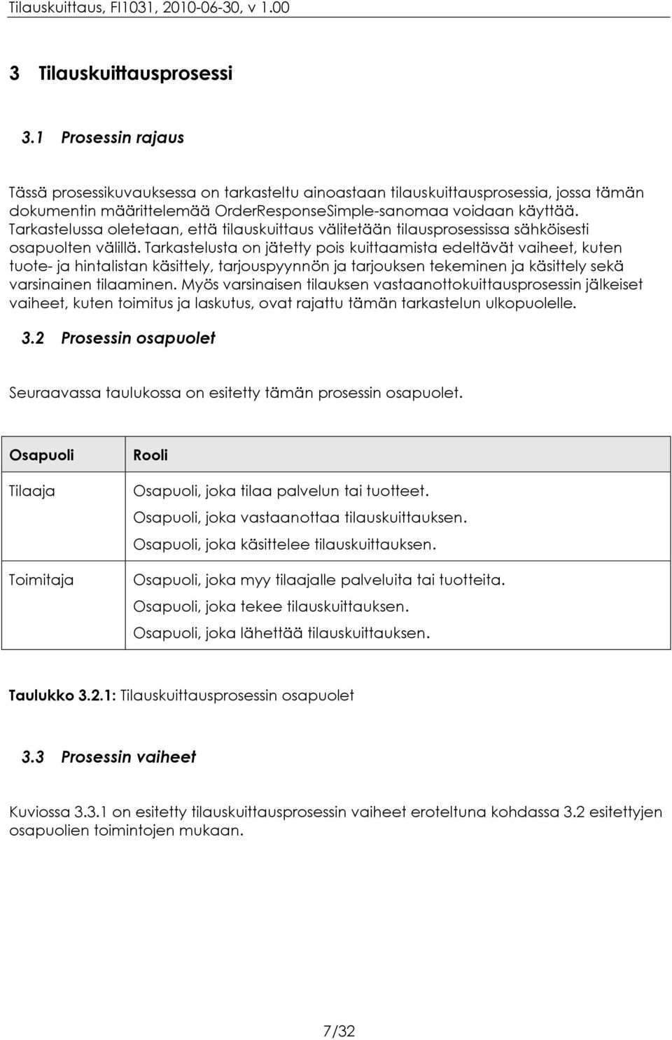 Tarkastelussa oletetaan, että tilauskuittaus välitetään tilausprosessissa sähköisesti osapuolten välillä.