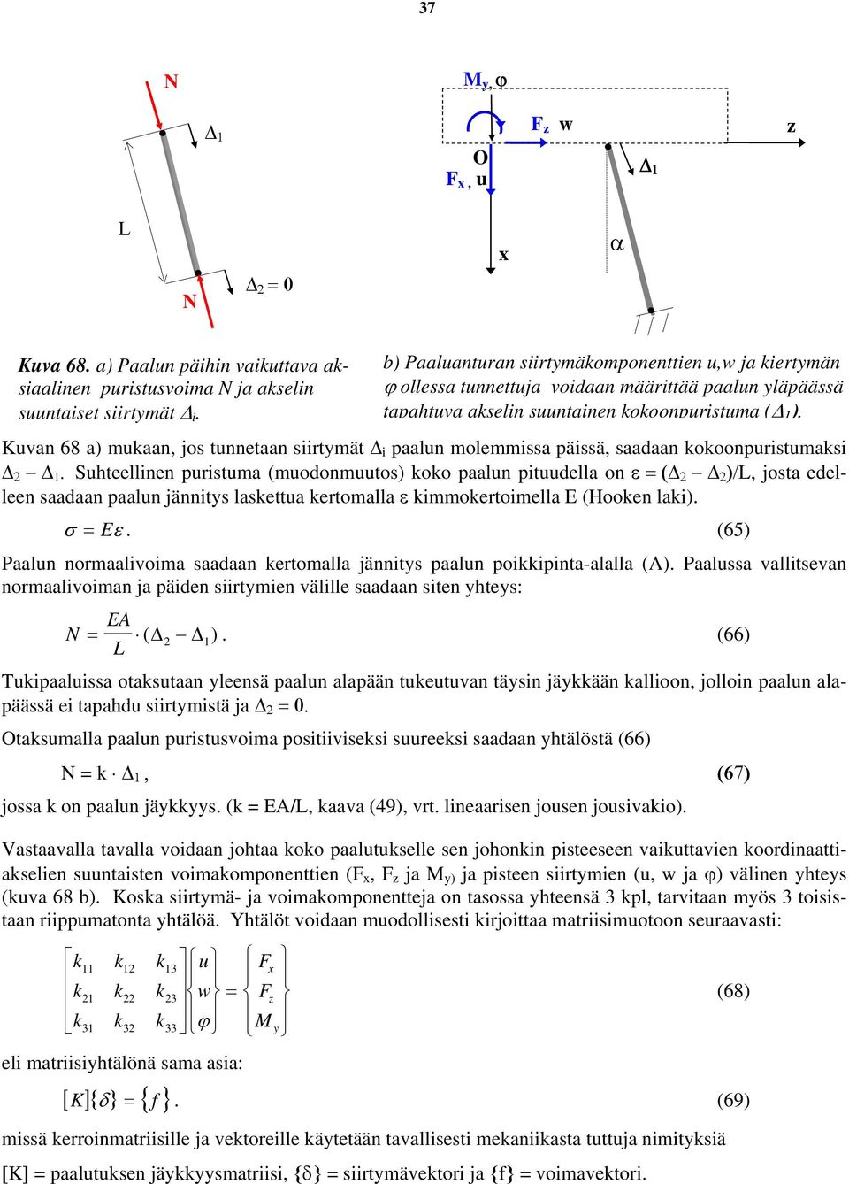 Suhteellinen puistuma (muodonmuutos) oo paalun pituudella on ε = (Δ Δ )/L, josta edelleen saadaan paalun jännits lasettua etomalla ε immoetoimella E (Hooen lai). σ = E ε.