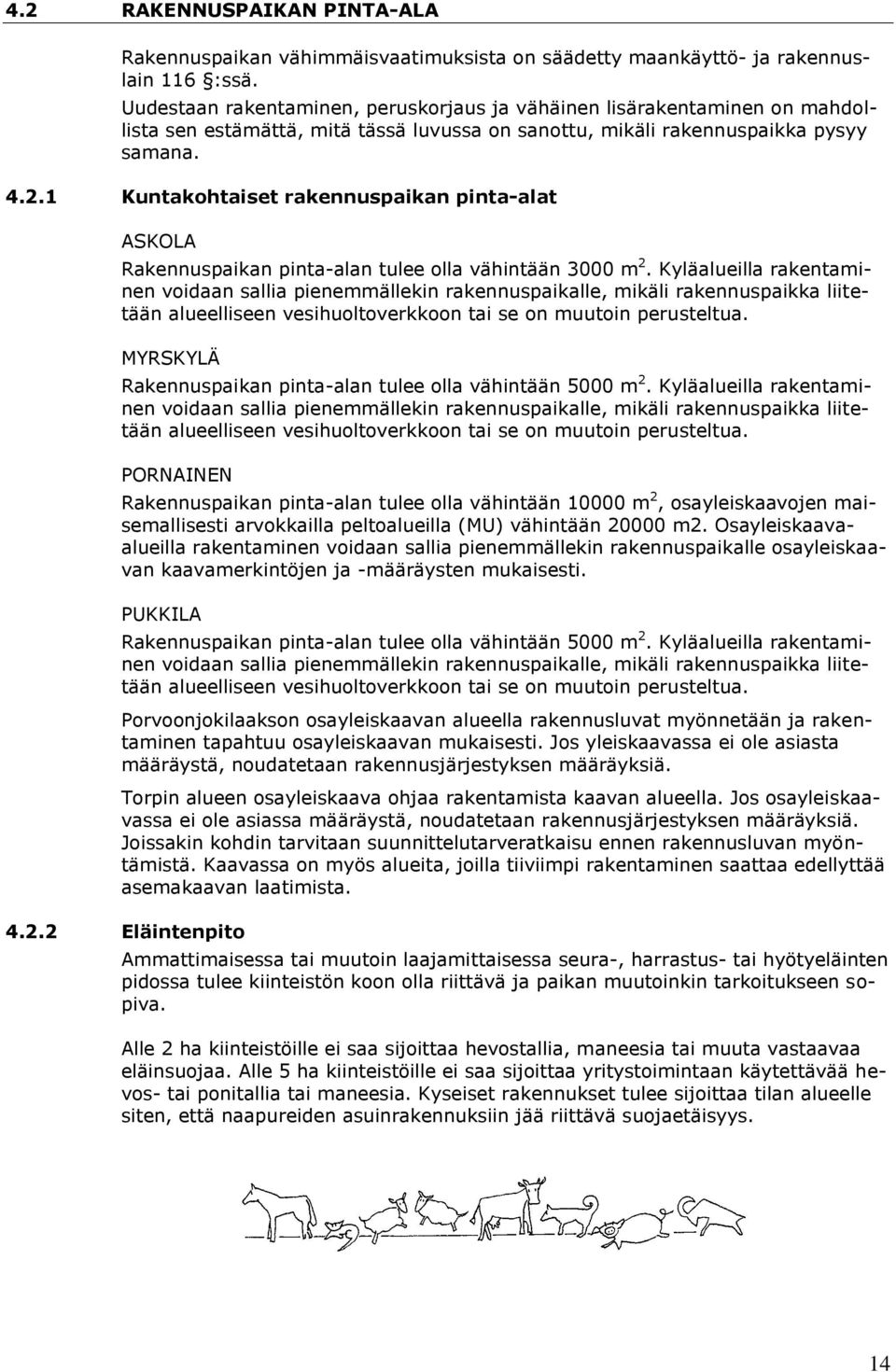 1 Kuntakohtaiset rakennuspaikan pinta-alat ASKOLA Rakennuspaikan pinta-alan tulee olla vähintään 3000 m 2.