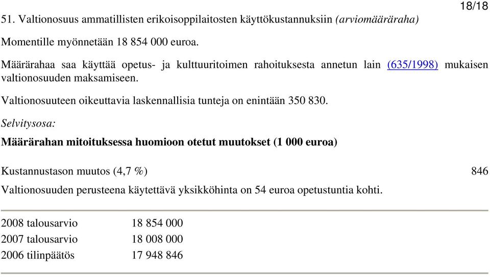 Valtionosuuteen oikeuttavia laskennallisia tunteja on enintään 350 830.