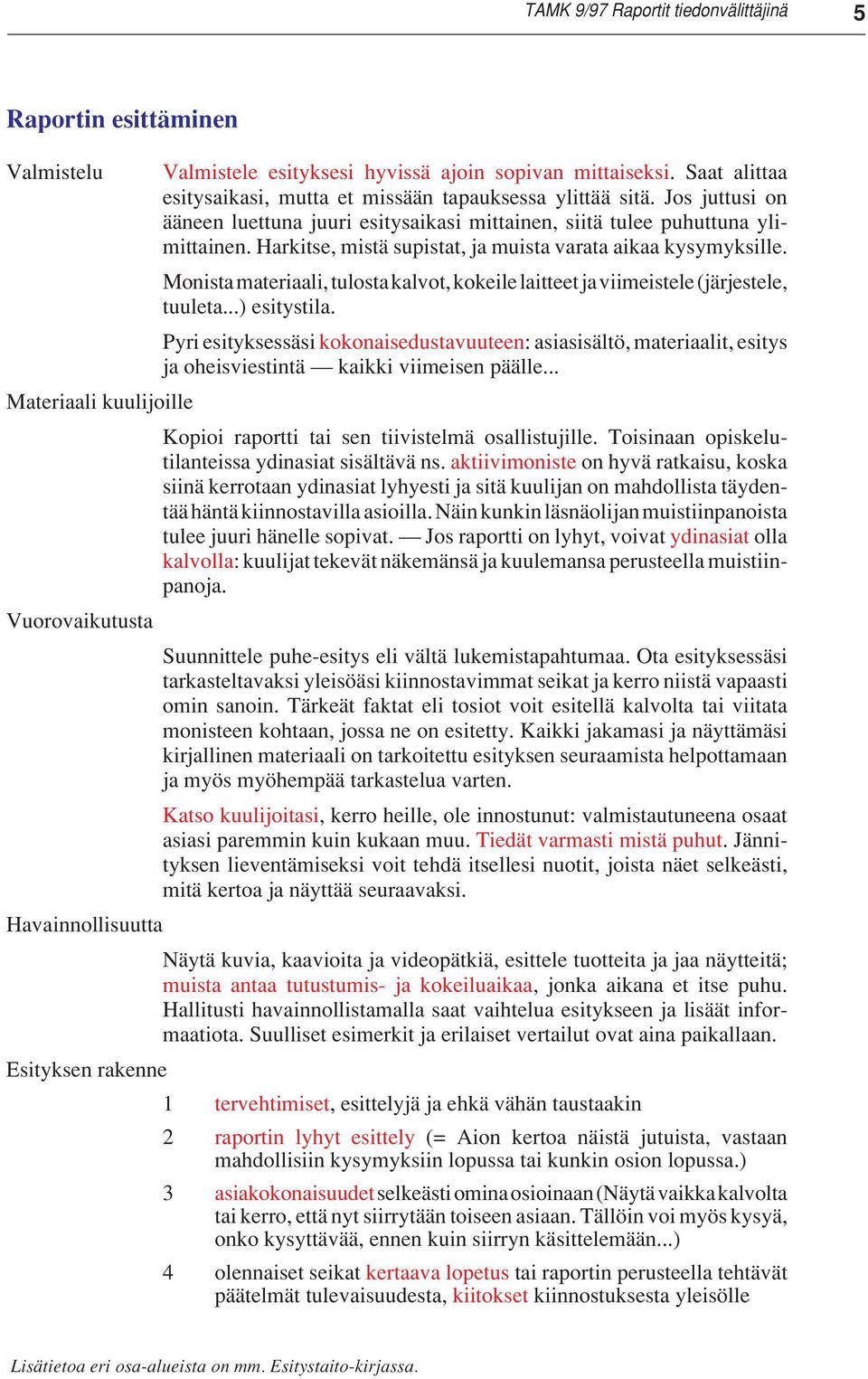 Monista materiaali, tulosta kalvot, kokeile laitteet ja viimeistele (järjestele, tuuleta...) esitystila.