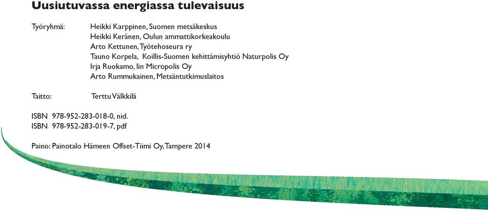 kehittämisyhtiö Naturpolis Oy Irja Ruokamo, Iin Micropolis Oy Arto Rummukainen, Metsäntutkimuslaitos