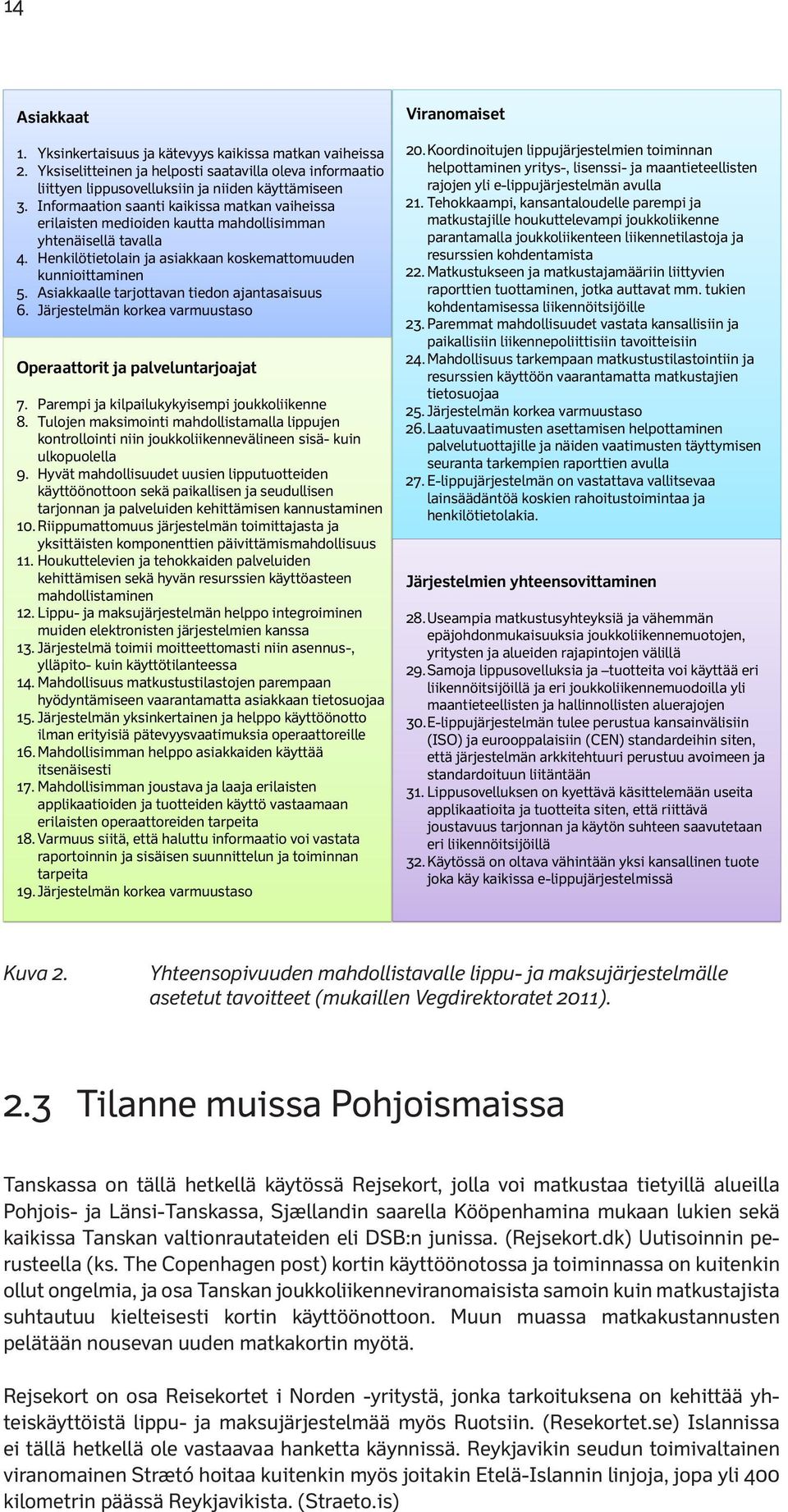 Asiakkaalle tarjottavan tiedon ajantasaisuus 6. Järjestelmän korkea varmuustaso Operaattorit ja palveluntarjoajat 7. Parempi ja kilpailukykyisempi joukkoliikenne 8.