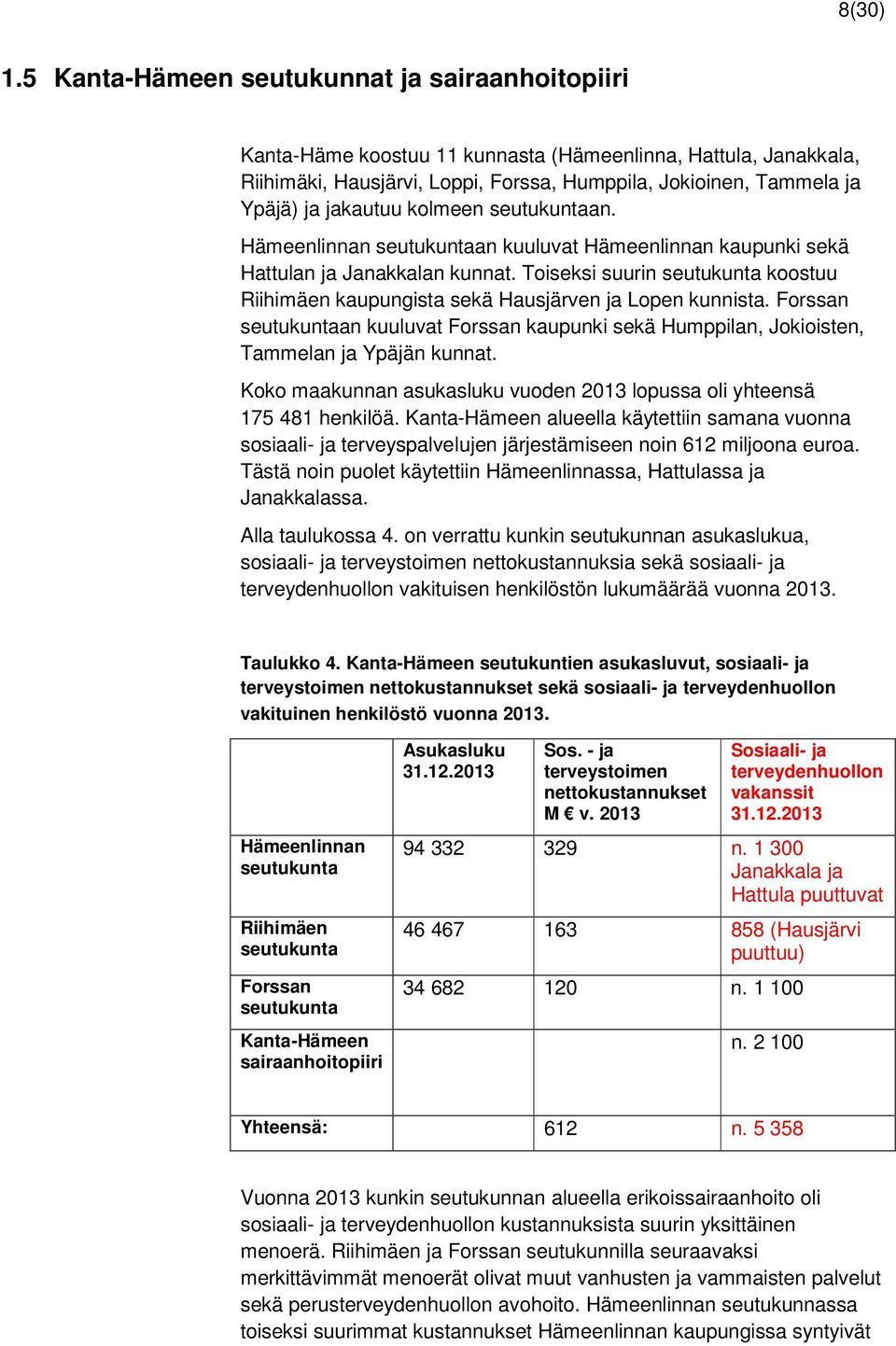 jakautuu kolmeen seutukuntaan. Hämeenlinnan seutukuntaan kuuluvat Hämeenlinnan kaupunki sekä Hattulan ja Janakkalan kunnat.