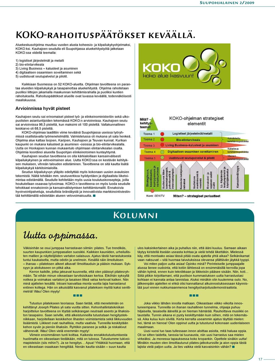 digitaalisen osaamisen soveltaminen sekä 5) uudistuvat seutupalvelut ja pilotit. Kaikkiaan Suomessa on 52 KOKO-aluetta.