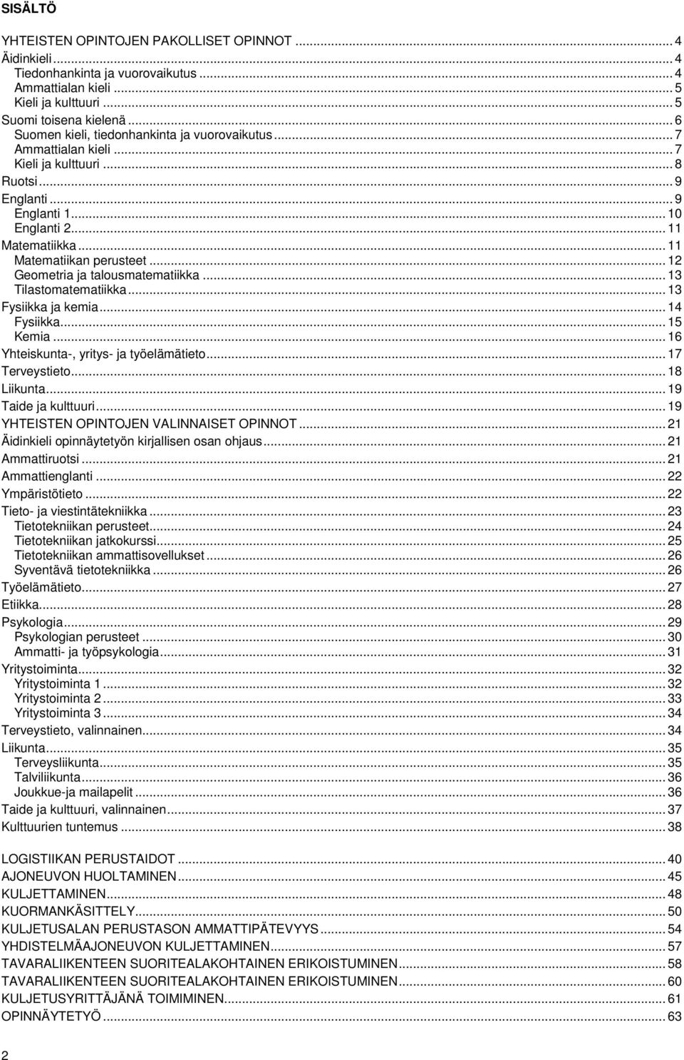 .. 11 Matematiikan perusteet... 12 Geometria ja talousmatematiikka... 13 Tilastomatematiikka... 13 Fysiikka ja kemia... 14 Fysiikka... 15 Kemia... 16 Yhteiskunta-, yritys- ja työelämätieto.