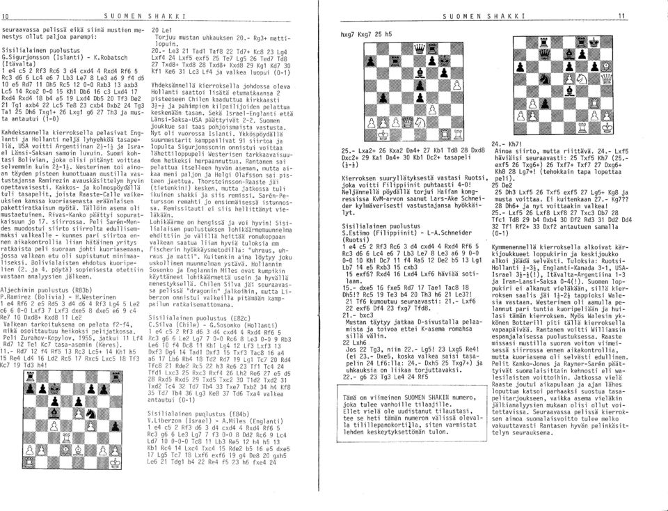 b4 as 19 Lxd4 Db5 20 Tf3 De2 21 Tgl axb4 22 LeS Te8 23 exb4 Dxb2 24 Tg3 TaI 2S Dh6 Txgl+ 26 Lxgl g6 27 Th3 ja musta antautui (1-0) Kahdeksannella kierroksella pelasivat Englanti ja Hollanti neljä