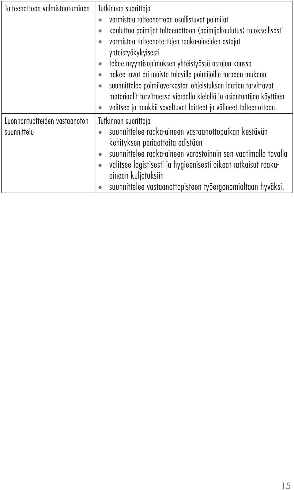 poimijaverkoston ohjeistuksen laatien tarvittavat materiaalit tarvittaessa vieraalla kielellä ja asiantuntijaa käyttäen valitsee ja hankkii soveltuvat laitteet ja välineet talteenottoon.