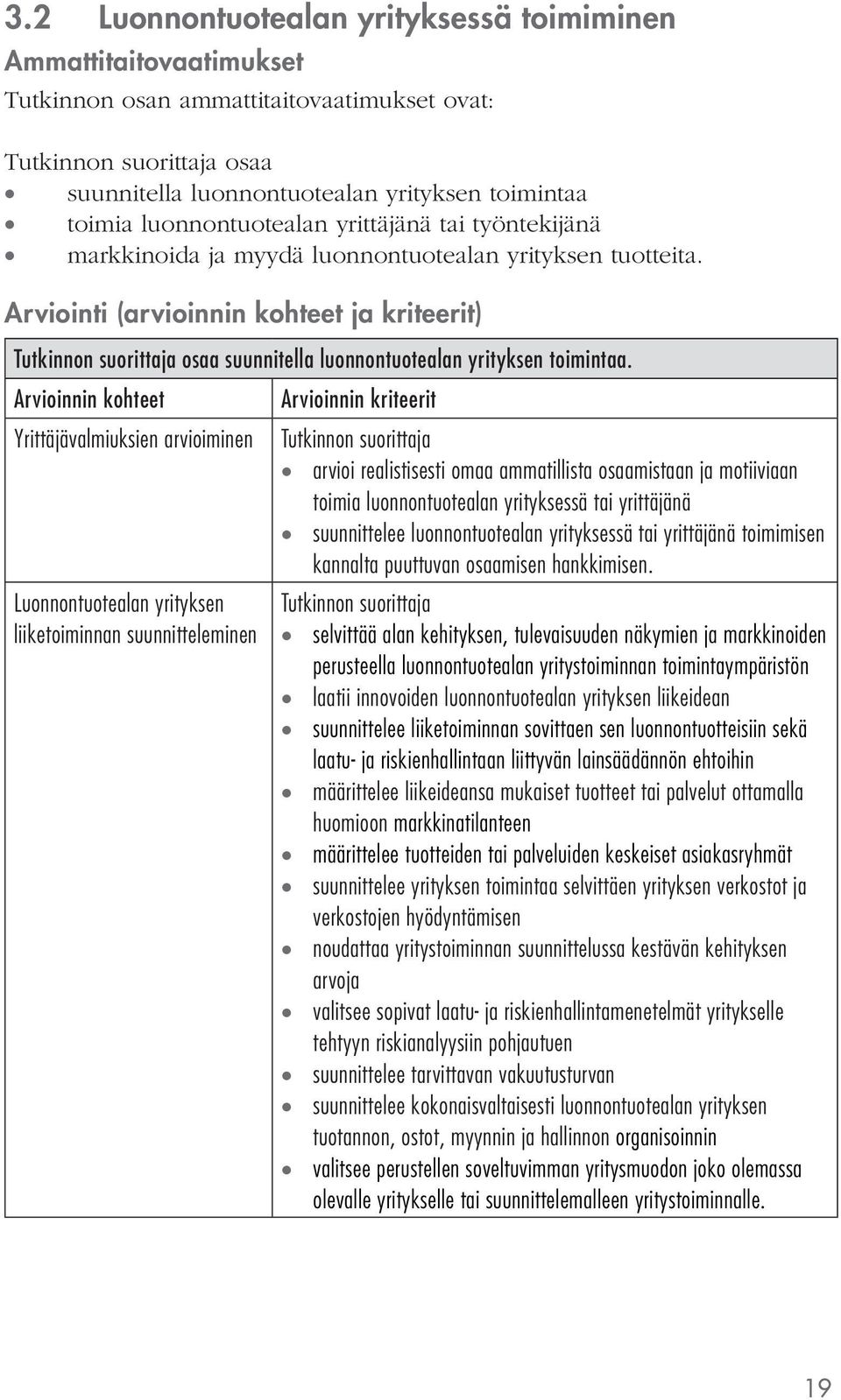 Yrittäjävalmiuksien arvioiminen arvioi realistisesti omaa ammatillista osaamistaan ja motiiviaan toimia luonnontuotealan yrityksessä tai yrittäjänä suunnittelee luonnontuotealan yrityksessä tai