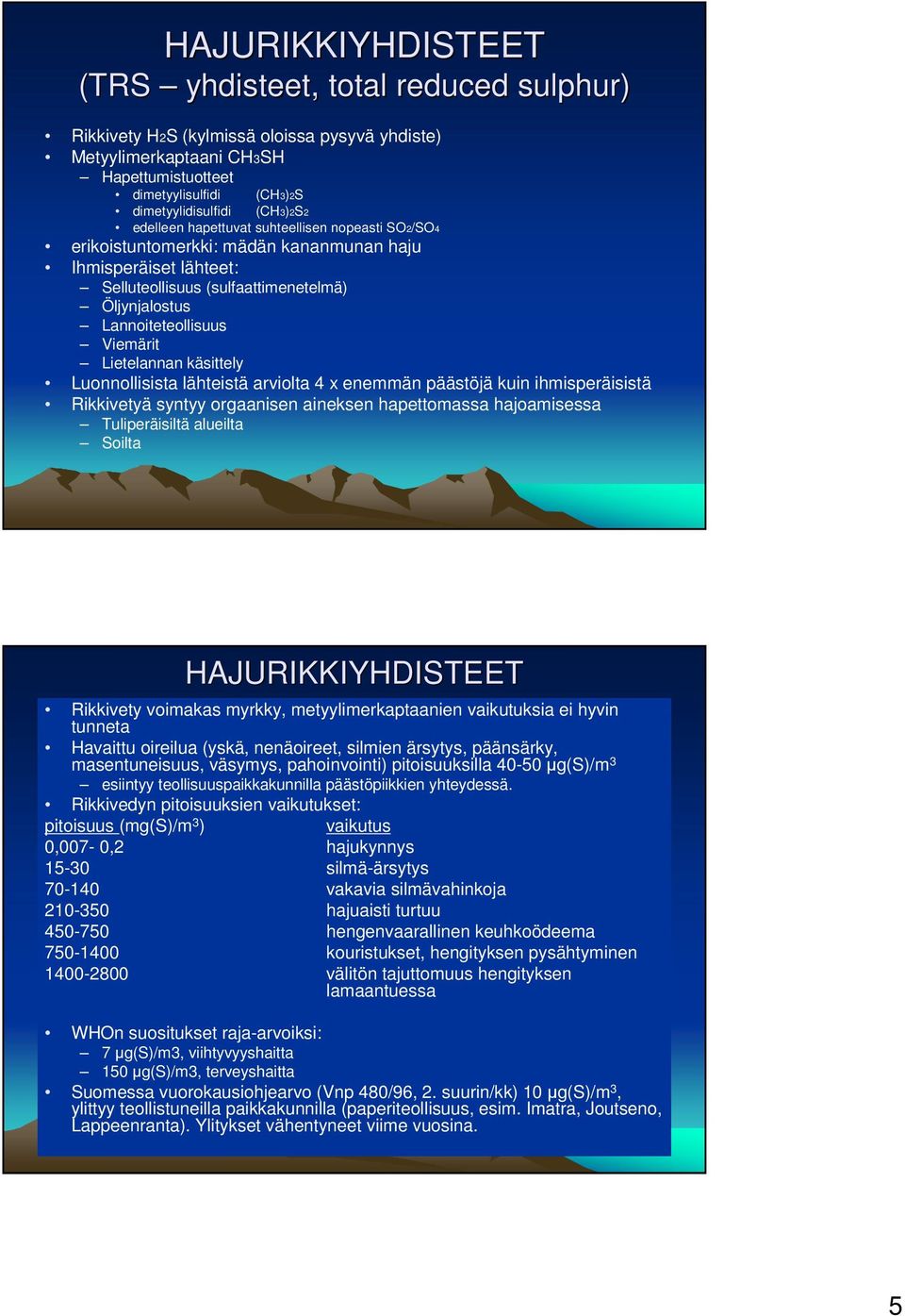 Viemärit Lietelannan käsittely Luonnollisista lähteistä arviolta 4 x enemmän päästöjä kuin ihmisperäisistä Rikkivetyä syntyy orgaanisen aineksen hapettomassa hajoamisessa Tuliperäisiltä alueilta