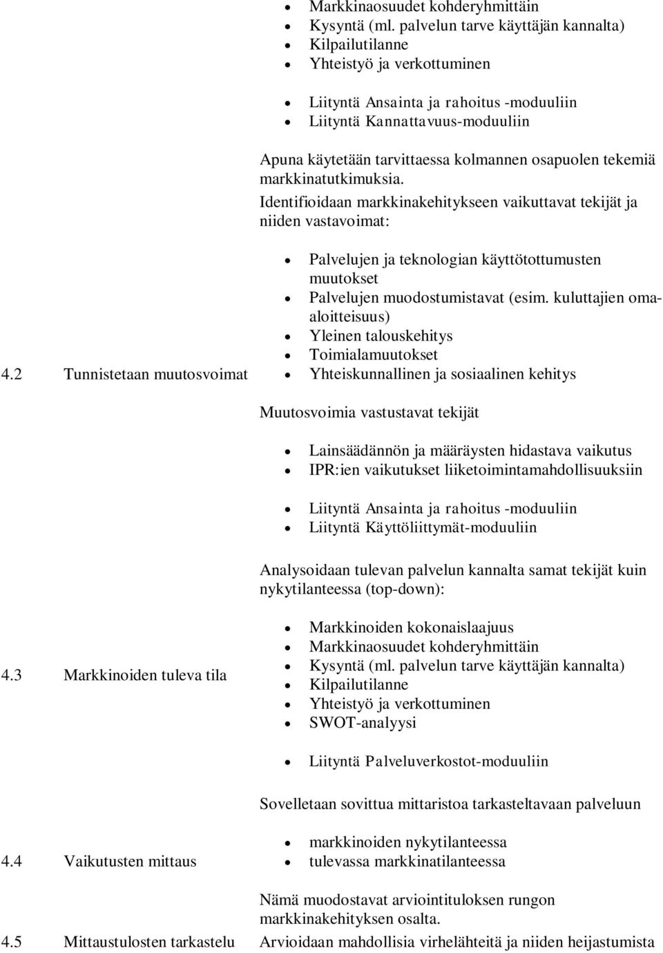 tekemiä markkinatutkimuksia. Identifioidaan markkinakehitykseen vaikuttavat tekijät ja niiden vastavoimat: 4.