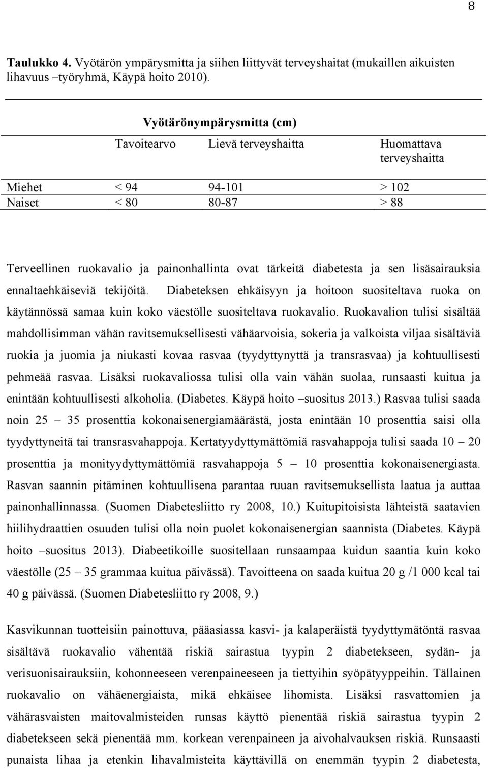 ja sen lisäsairauksia ennaltaehkäiseviä tekijöitä. Diabeteksen ehkäisyyn ja hoitoon suositeltava ruoka on käytännössä samaa kuin koko väestölle suositeltava ruokavalio.