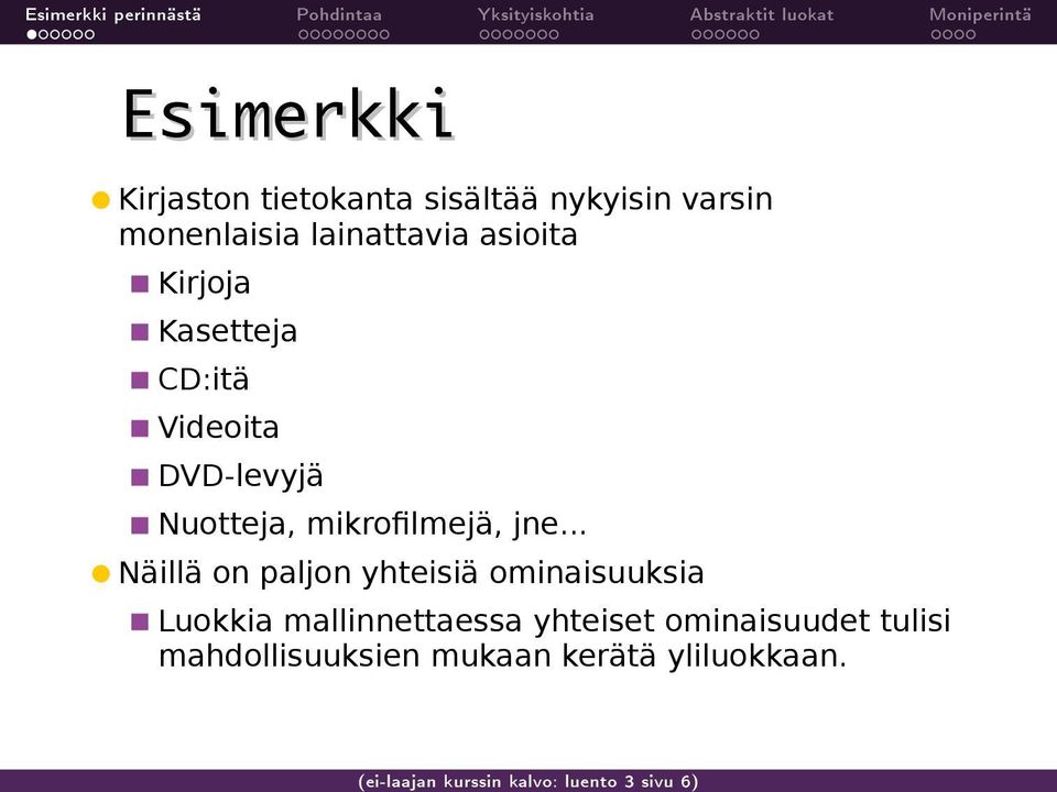 DVD-levyjä Nuotteja, mikrofilmejä, jne Näillä on paljon yhteisiä ominaisuuksia Luokkia