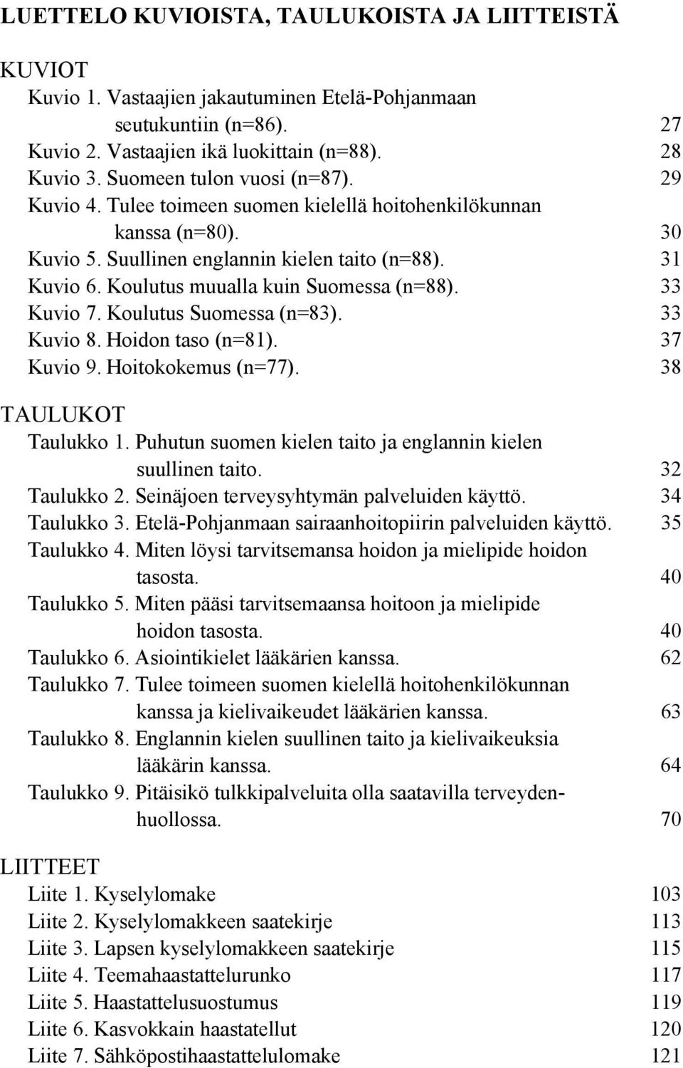 Koulutus muualla kuin Suomessa (n=88). 33 Kuvio 7. Koulutus Suomessa (n=83). 33 Kuvio 8. Hoidon taso (n=81). 37 Kuvio 9. Hoitokokemus (n=77). 38 TAULUKOT Taulukko 1.