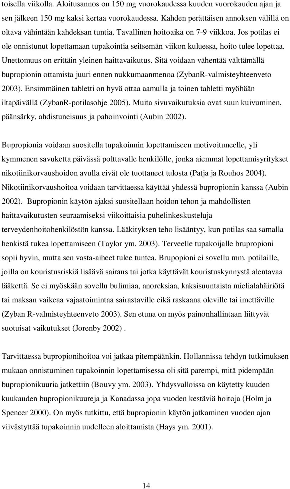 Jos potilas ei ole onnistunut lopettamaan tupakointia seitsemän viikon kuluessa, hoito tulee lopettaa. Unettomuus on erittäin yleinen haittavaikutus.