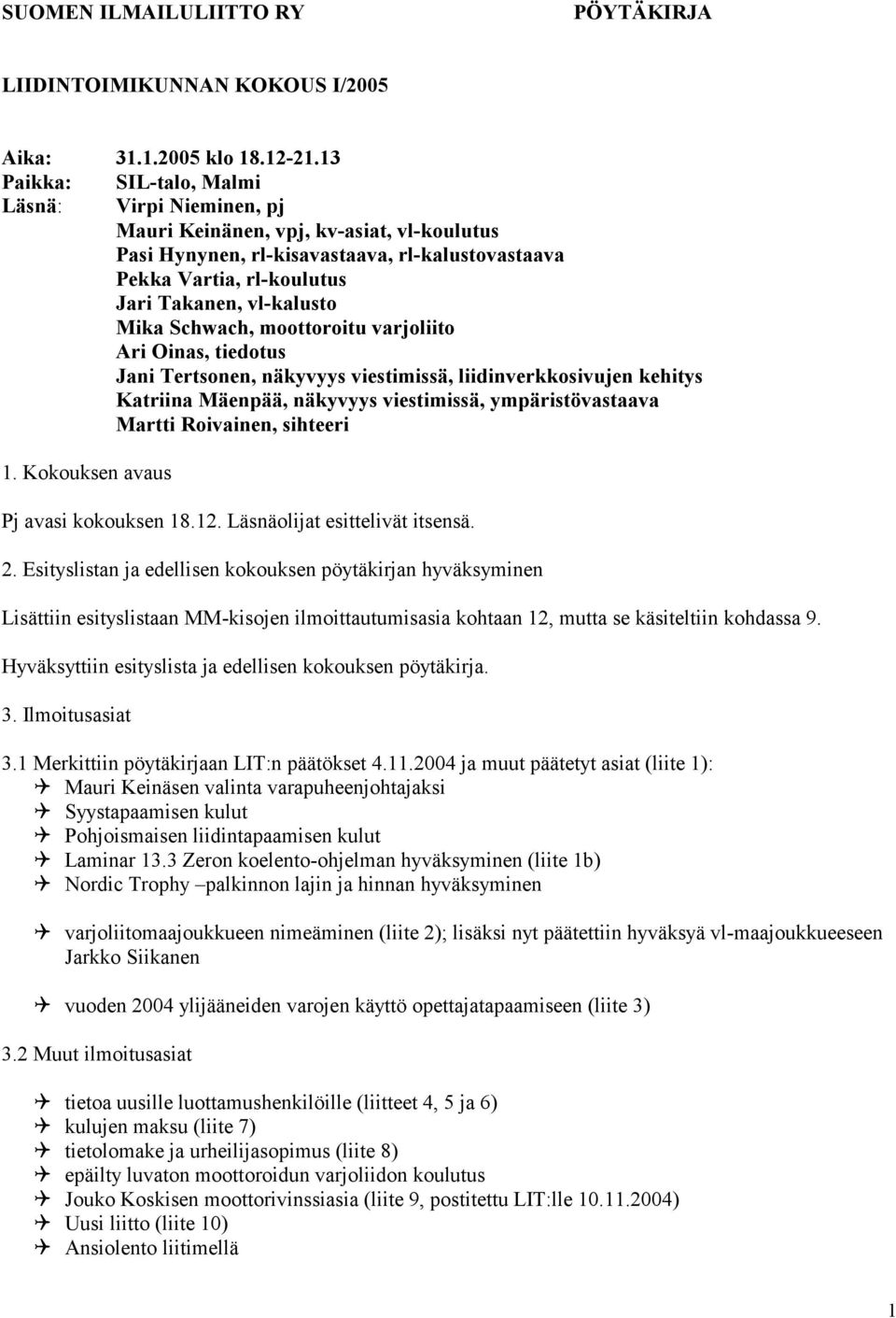 Mika Schwach, moottoroitu varjoliito Ari Oinas, tiedotus Jani Tertsonen, näkyvyys viestimissä, liidinverkkosivujen kehitys Katriina Mäenpää, näkyvyys viestimissä, ympäristövastaava Martti Roivainen,