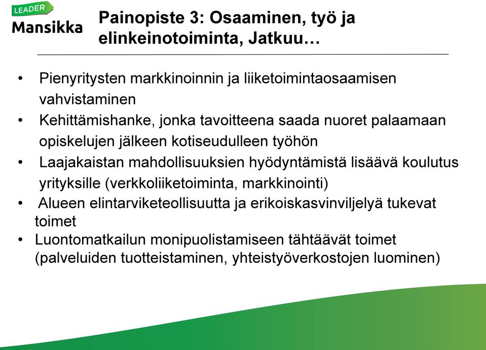 hyödyntämistä lisäävä koulutus yrityksille (verkkoliiketoiminta, markkinointi) Alueen elintarviketeollisuutta ja