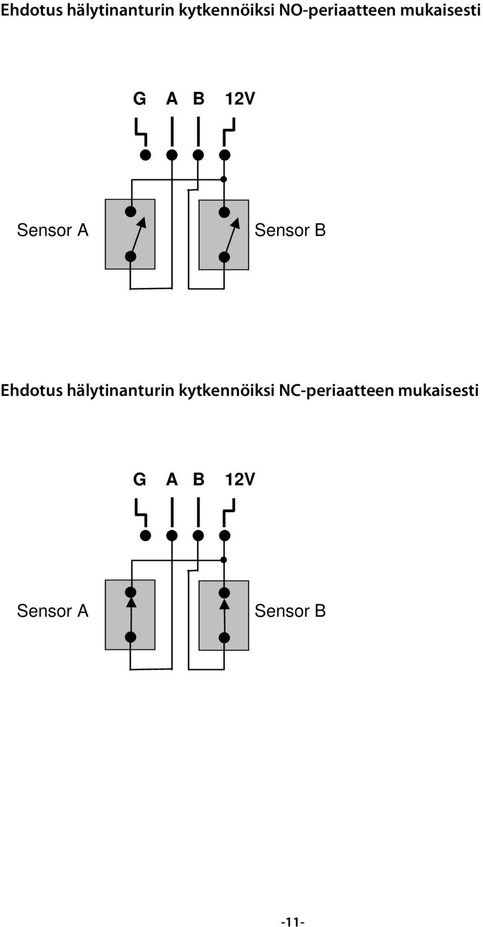 Sensor B  NC-periaatteen mukaisesti G A B 12V