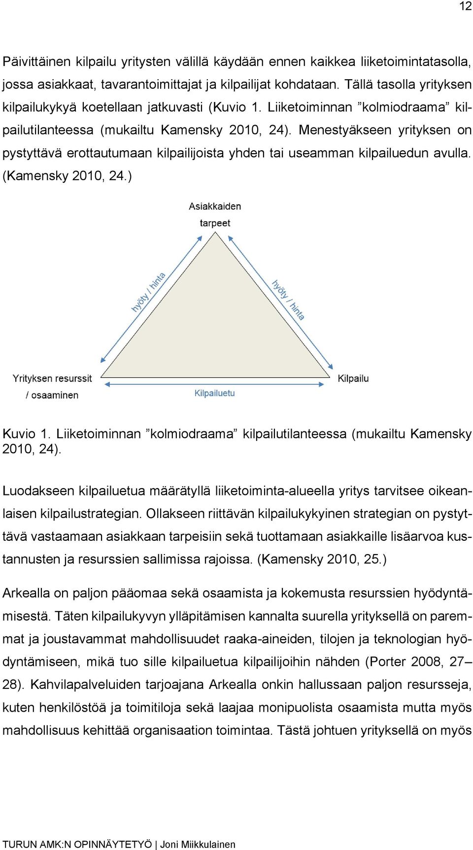 Menestyäkseen yrityksen on pystyttävä erottautumaan kilpailijoista yhden tai useamman kilpailuedun avulla. (Kamensky 2010, 24.) Kuvio 1.