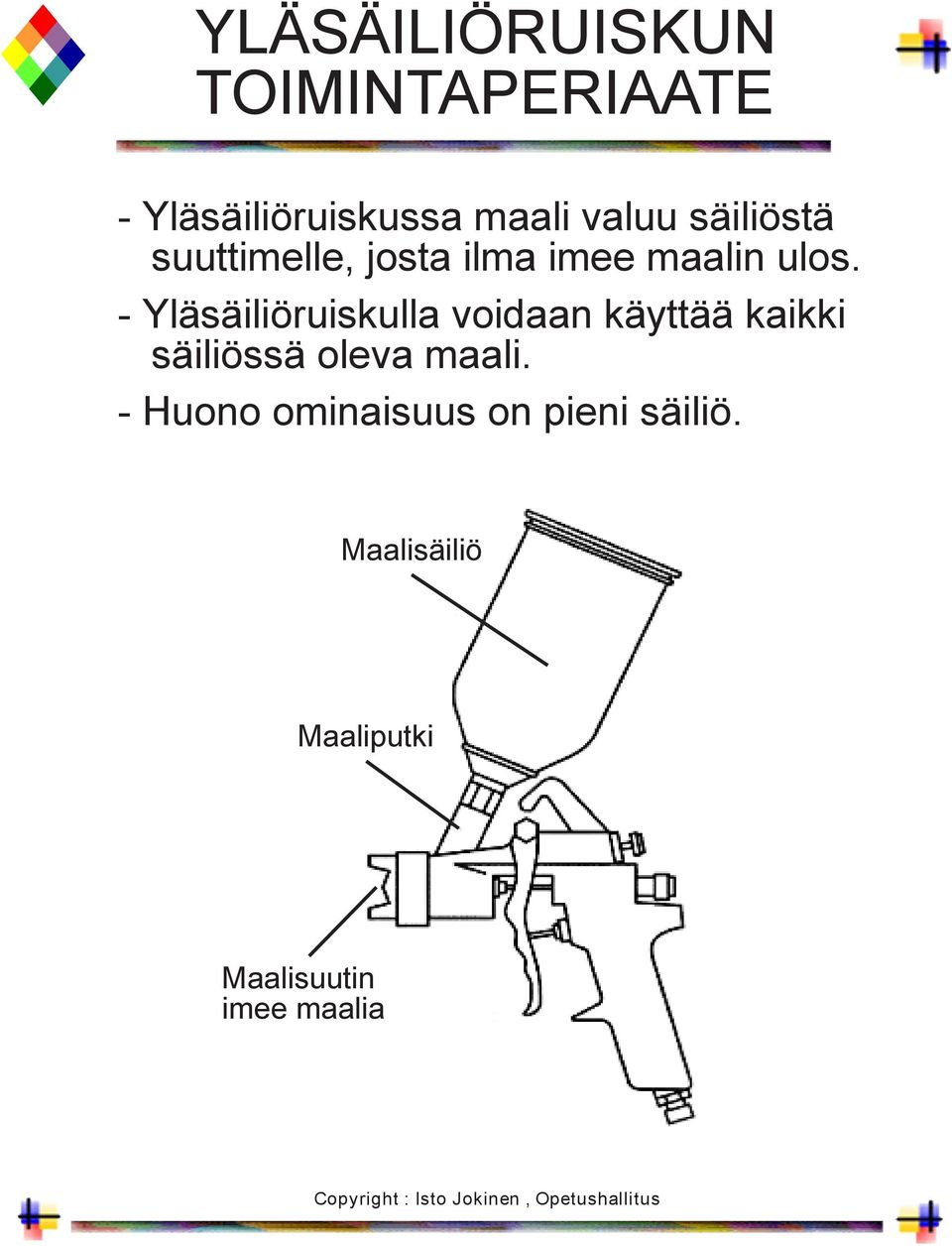 - Yläsäiliöruiskulla voidaan käyttää kaikki säiliössä oleva maali.