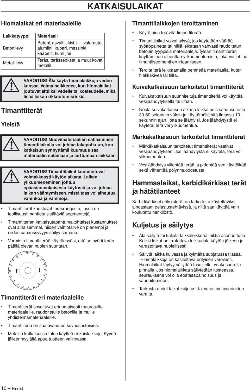 Voima heikkenee, kun hiomalaikat joutuvat alttiiksi vedelle tai kosteudelle, mikä lisää laikan rikkoutumisriskiä.