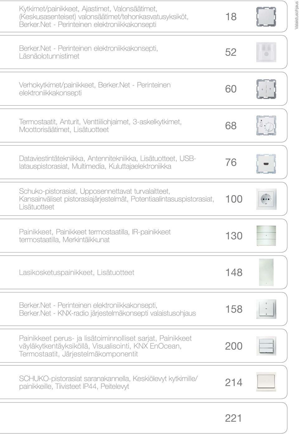 et - Perinteinen elektroniikkakonsepti 60 Termostaatit, Anturit, Venttiiliohjaimet, 3-askelkytkimet, Moottorisäätimet, isätuotteet 68 Dataviestintätekniikka, Antennitekniikka, isätuotteet,