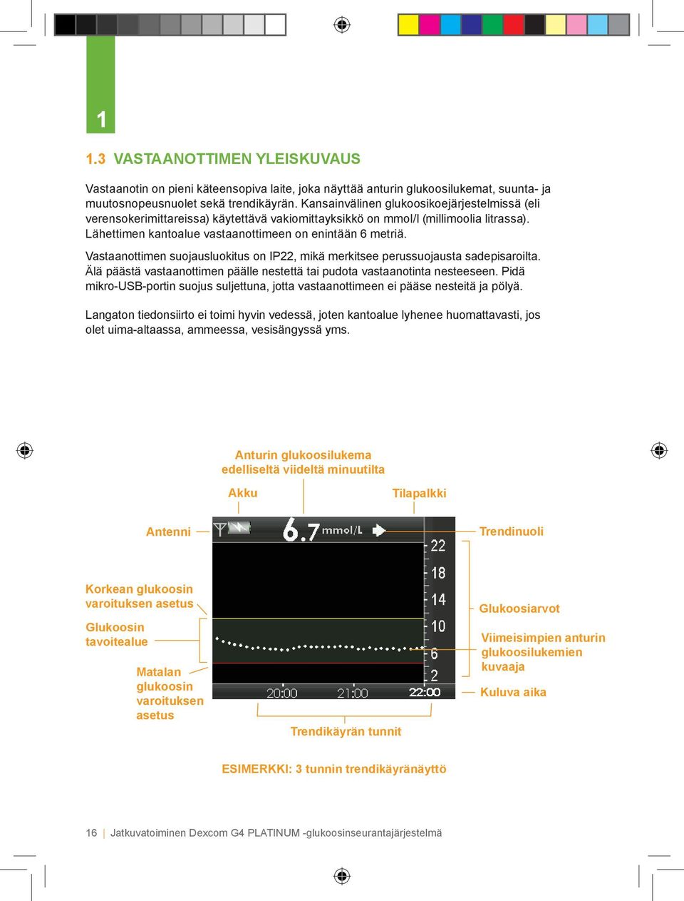 Vastaanottimen suojausluokitus on IP22, mikä merkitsee perussuojausta sadepisaroilta. Älä päästä vastaanottimen päälle nestettä tai pudota vastaanotinta nesteeseen.