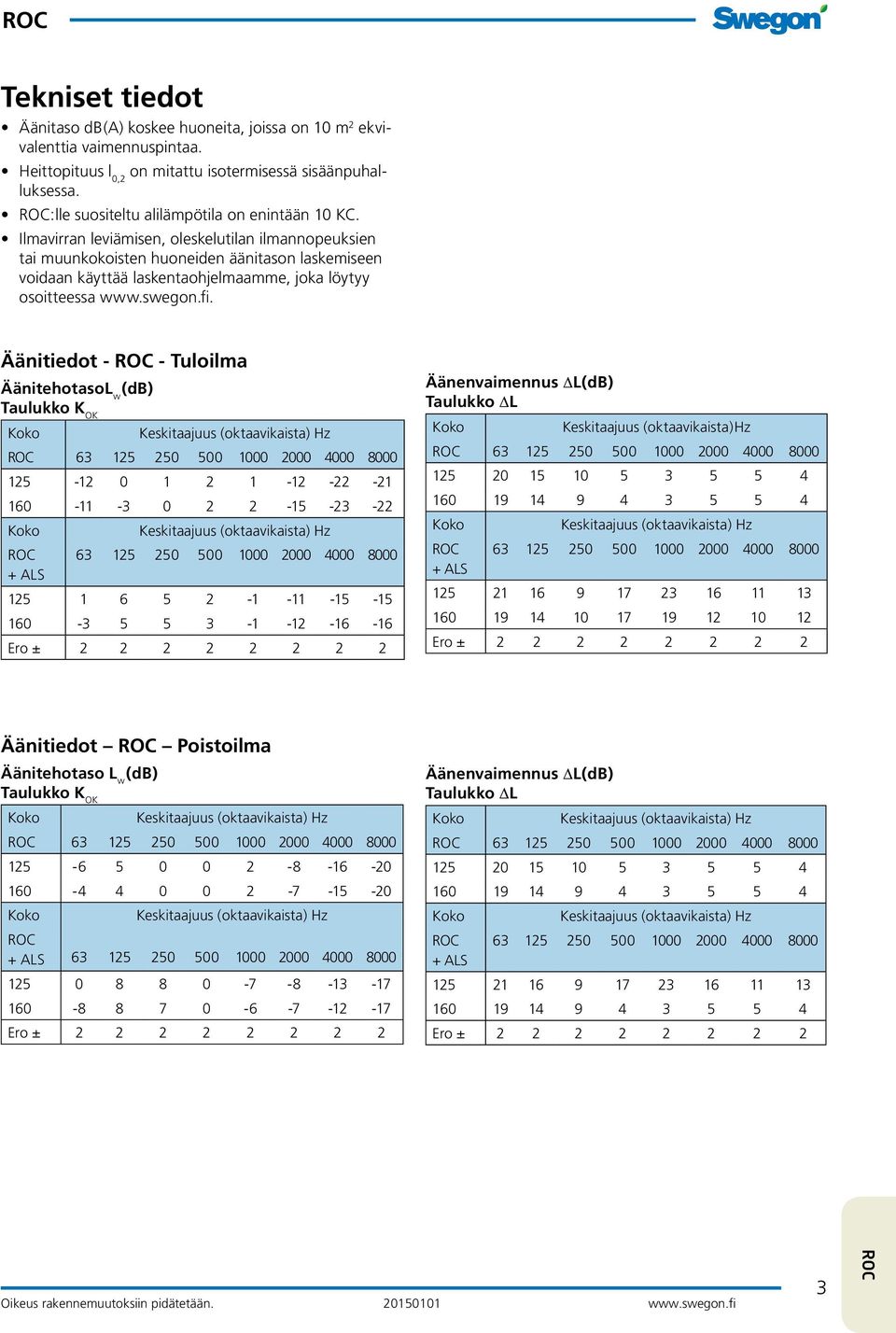 Ilmavirran leviämisen, oleskelutilan ilmannopeuksien tai muunkokoisten huoneiden äänitason laskemiseen voidaan käyttää laskentaohjelmaamme, joka löytyy osoitteessa www.swegon.fi.