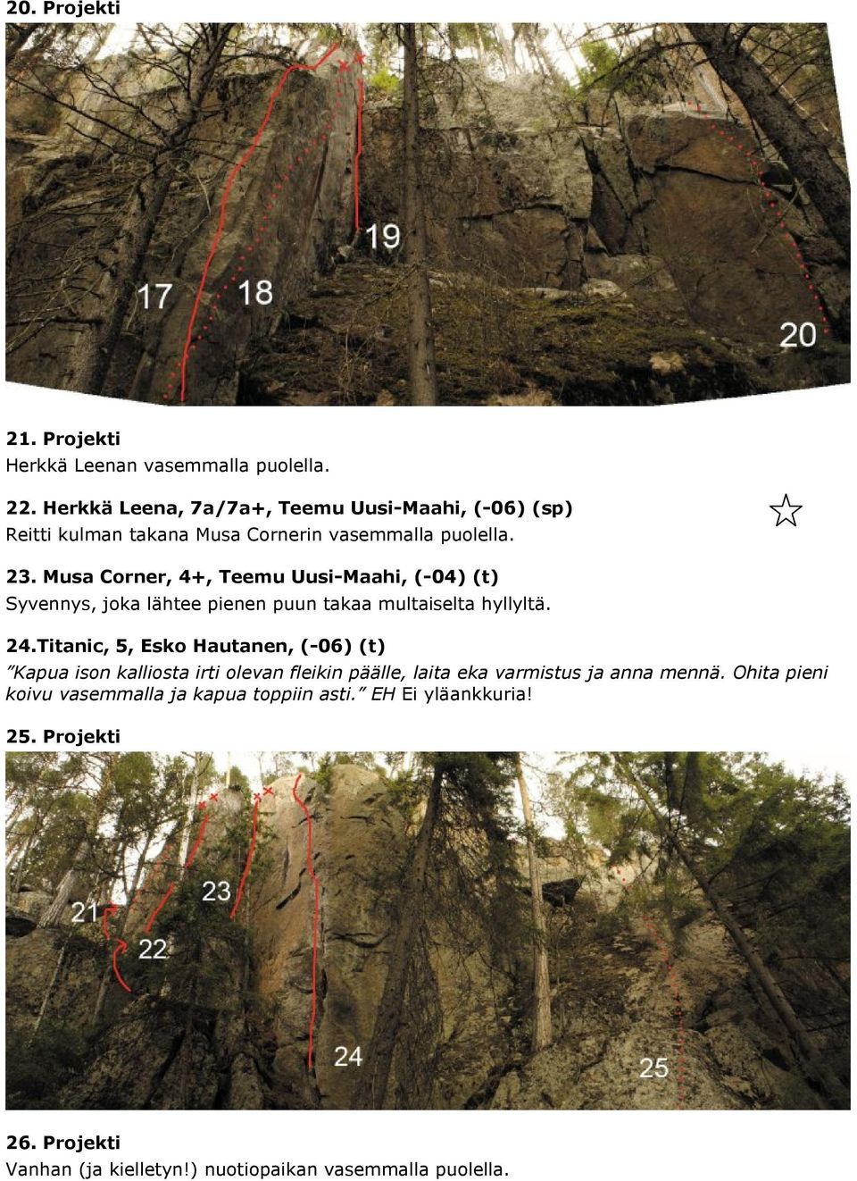 Musa Corner, 4+, Teemu Uusi-Maahi, (-04) (t) Syvennys, joka lähtee pienen puun takaa multaiselta hyllyltä. 24.