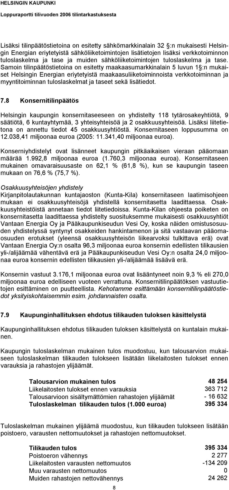 Samoin tilinpäätöstietoina on esitetty maakaasumarkkinalain 5 luvun 1 :n mukaiset Helsingin Energian eriytetyistä maakaasuliiketoiminnoista verkkotoiminnan ja myyntitoiminnan tuloslaskelmat ja taseet