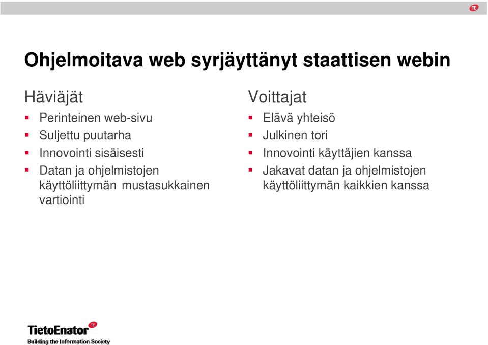 käyttöliittymän mustasukkainen vartiointi Voittajat Elävä yhteisö Julkinen
