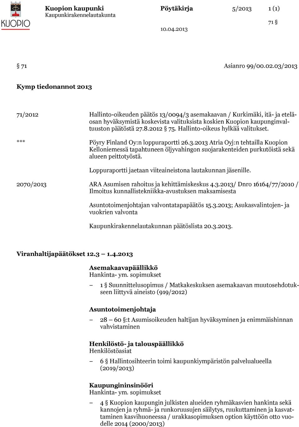 27.8.2012 75. Hallinto-oikeus hylkää valitukset. *** Pöyry Finland Oy:n loppuraportti 26.3.